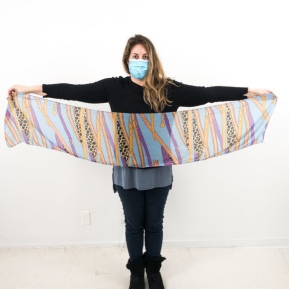 Vintage OS Silk Fashion Graphic Print Scarf Blue - Picture 11 of 12